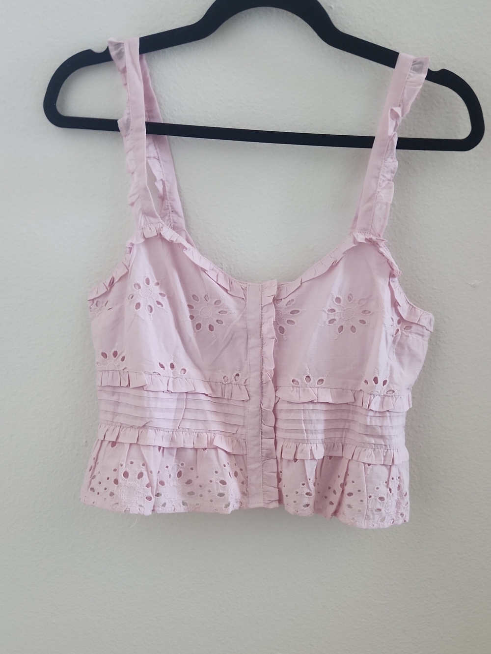 Topshop Light Pink Eyelet Ruffle Crop Cami